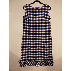 Koratron Jodee Vintage Preppy Academia Retro Plaid Ruffled Sleeveles Shift Dress